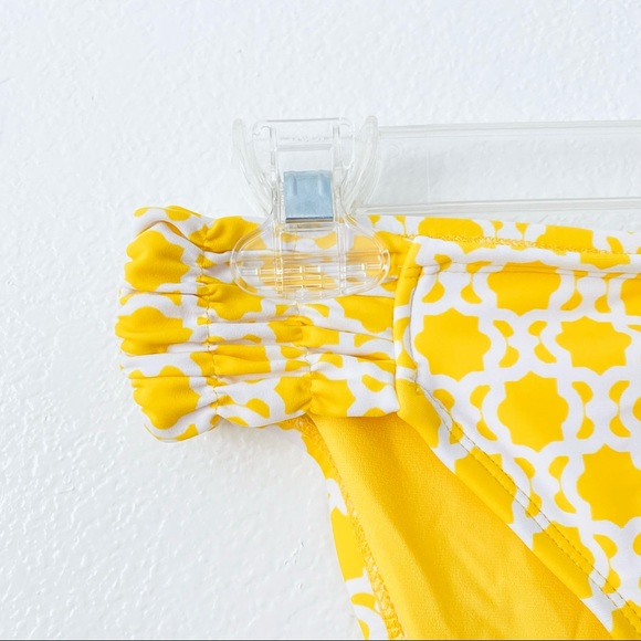 JCPenney Small NWT Yellow Geometric Trellis Swim Ruched Side Bikini Bottom - Picture 3 of 6